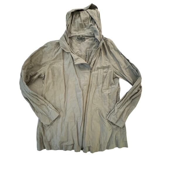 Eileen Fisher Zip Jacket w/removable hood Longsleeve Cotton Metallic taupe Large - Picture 1 of 12